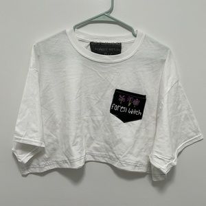 Hand sewn hand embroidered Forest witch pocket T shirt Upcycled crop top